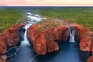 King Georges Falls - aerial view of the waterfalls in flood - Bill Peach Journeys