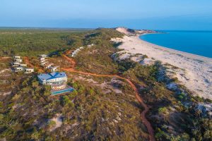 Berkeley River Lodge - aerial view of the lodge and beach over the dunes - Luxury Private Kimberley Air Tour