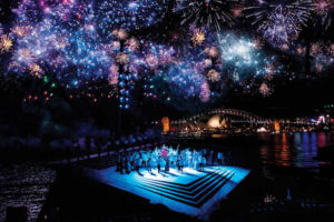 Sydney - stage and fireworks on Sydney Harbour - Bill peach Journeys