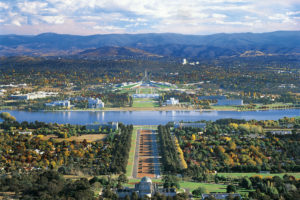 Canberra - Australia's capital looking from the War Memorial up to Parliament building - luxury short breaks