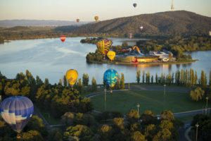 Canberra - hot air balloons drift by the National Museum of Australia - Luxury short break