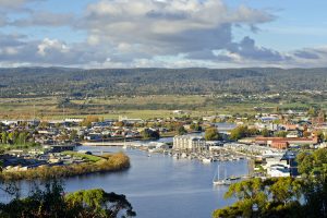 Launceston - aerial view of the Tamar River - luxury short breaks Tasmania
